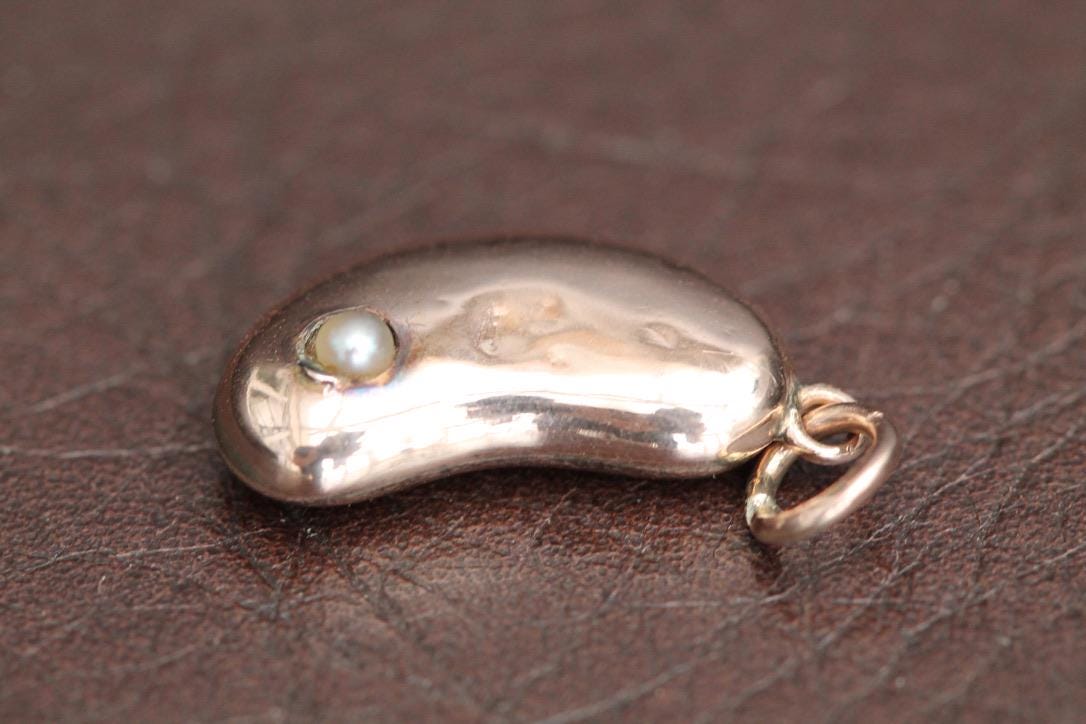 Antique 9ct Gold Pearl Lucky Bean Charm