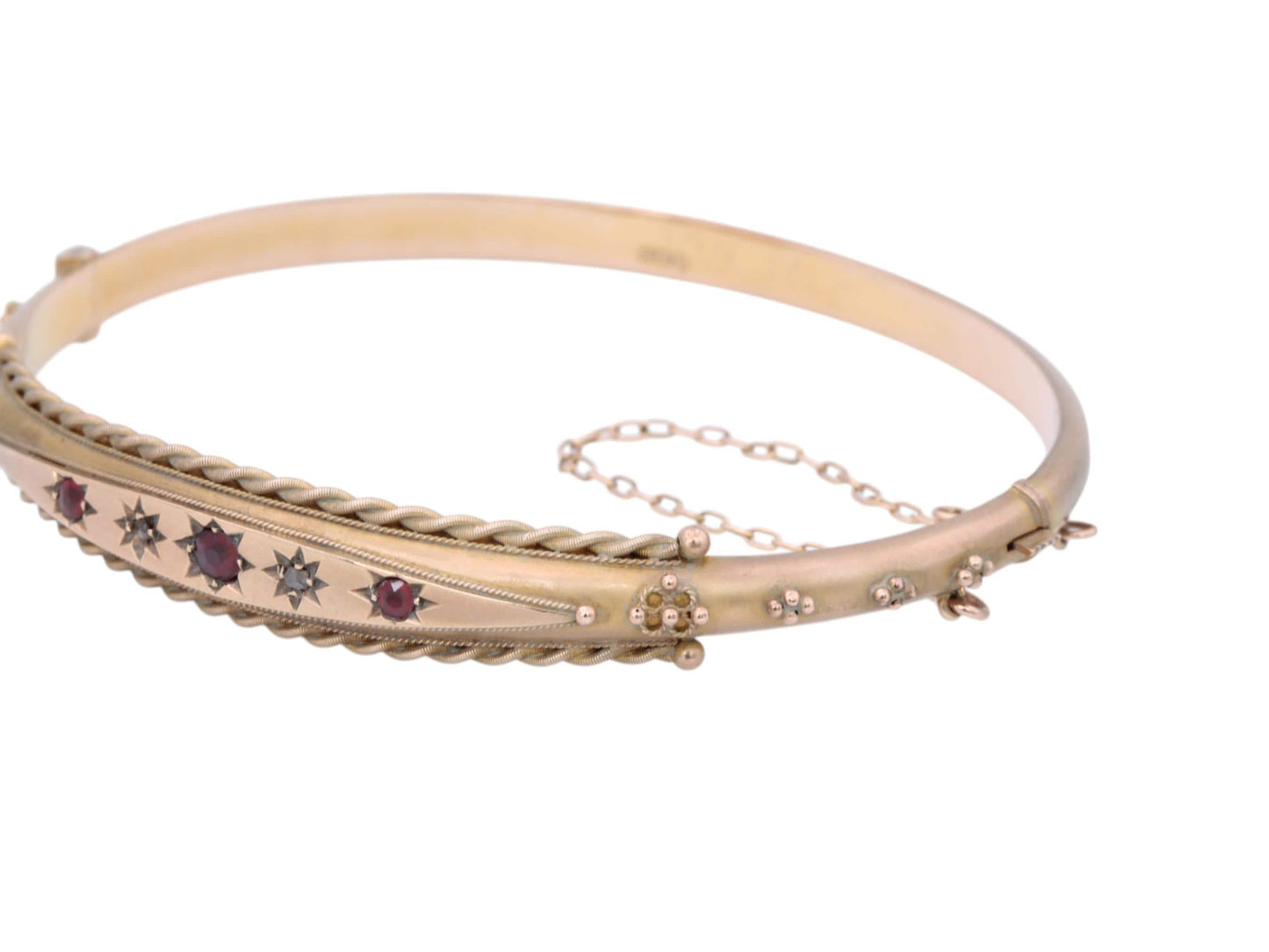 Antique 9ct Gold Diamond & Garnet Gypsy Set Bangle, 1902