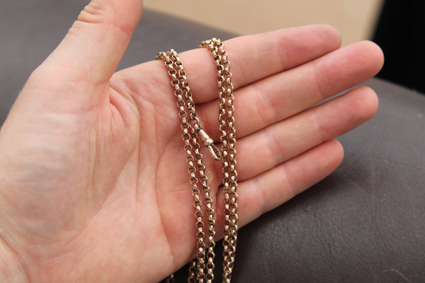 Antique 9ct Rolled Gold Faceted Belcher Long Guard, 55"