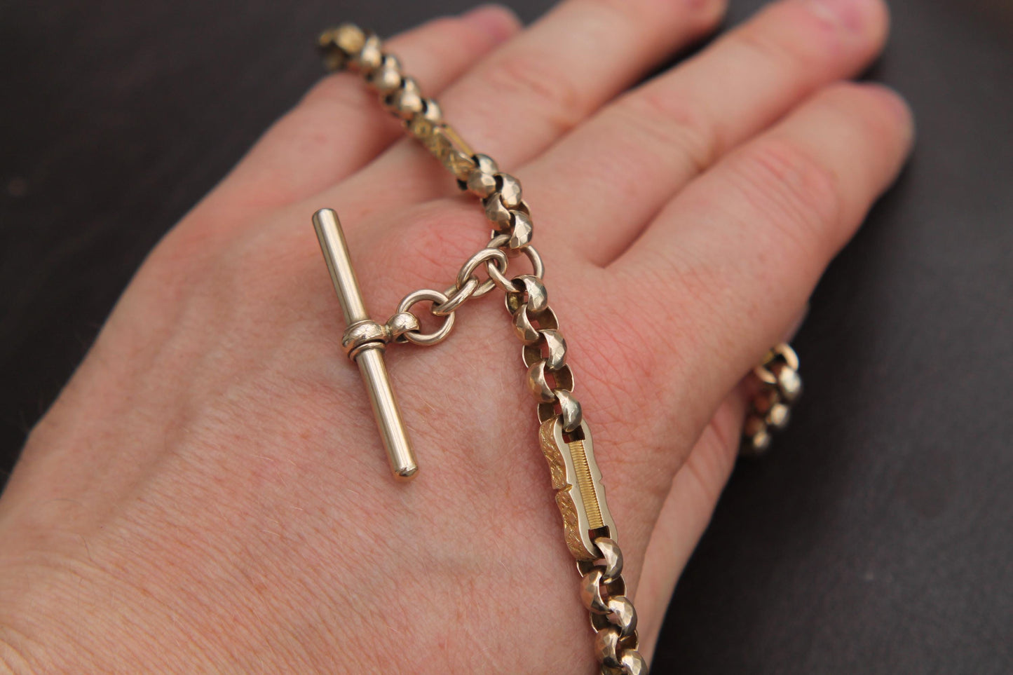 Antique 10ct Yellow Gold Faceted Belcher & Bar Links Necklace Albert, 14.25"