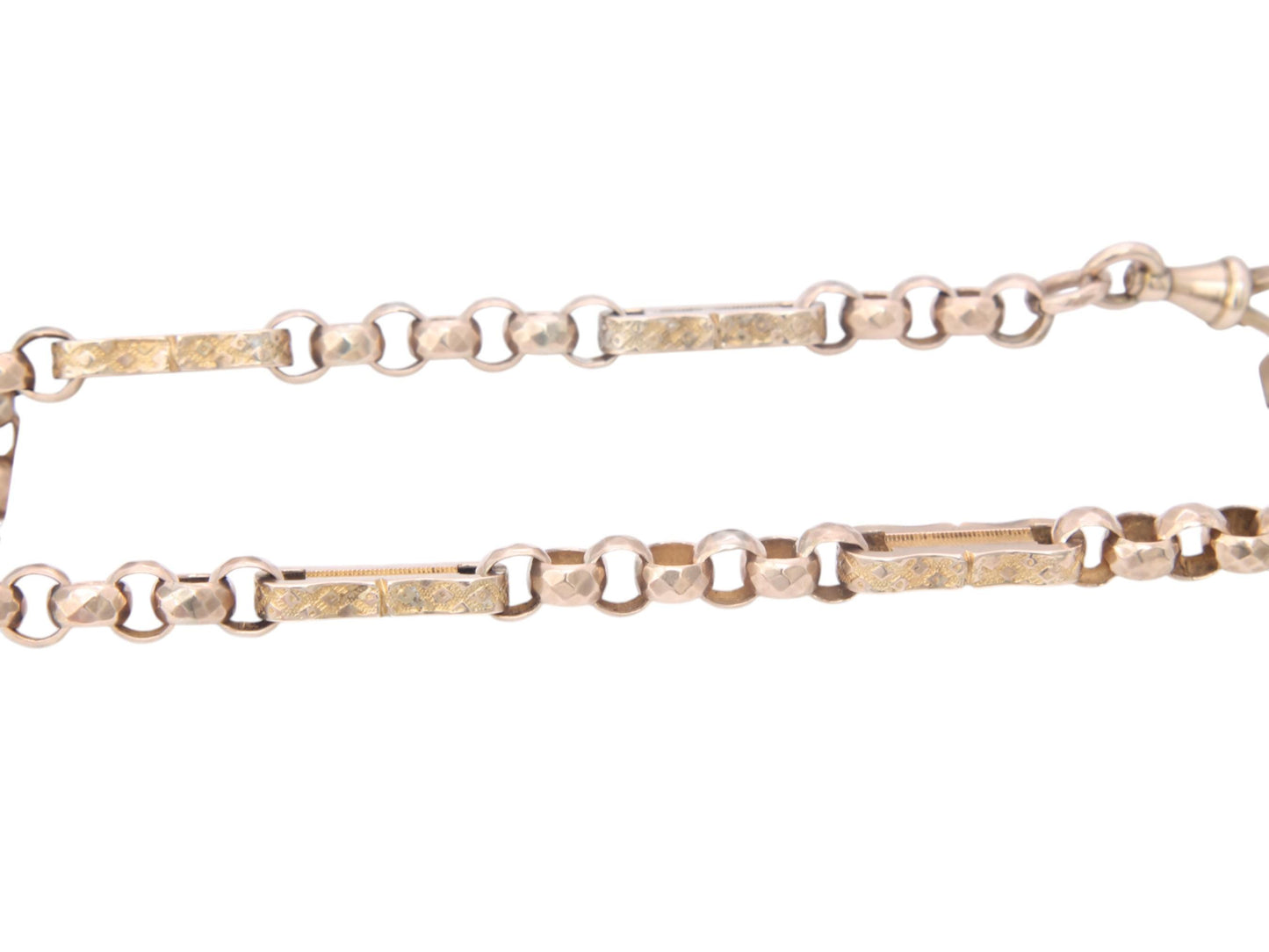 Antique 10ct Yellow Gold Faceted Belcher & Bar Links Necklace Albert, 14.25"