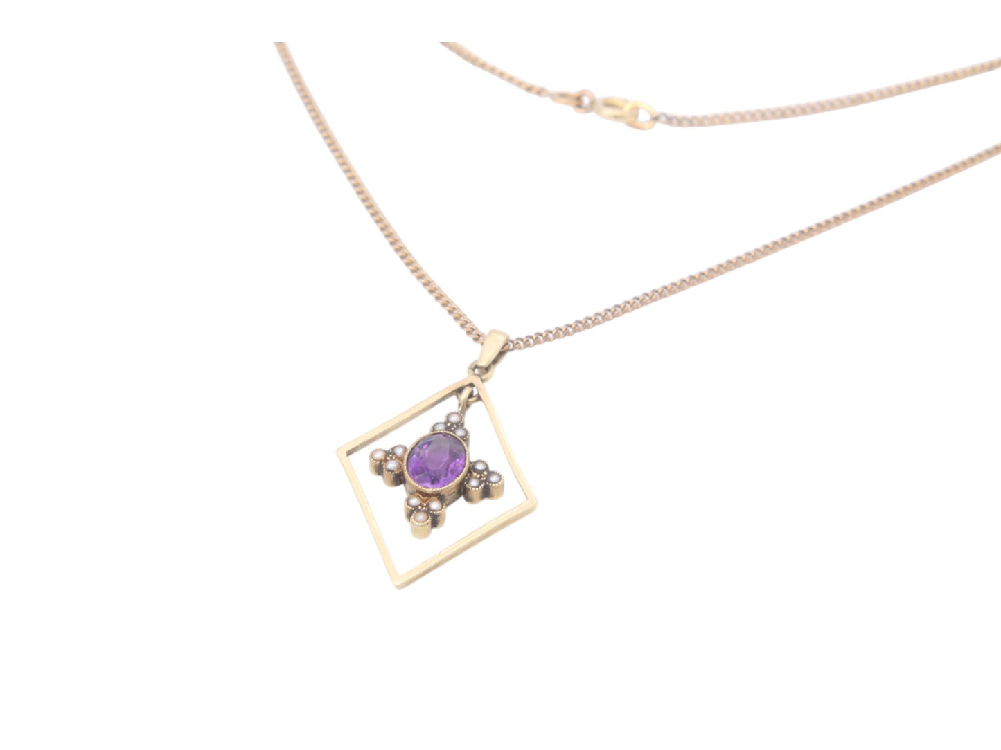 Antique 15ct Gold Amethyst Pearl Pendant Necklace, 18"