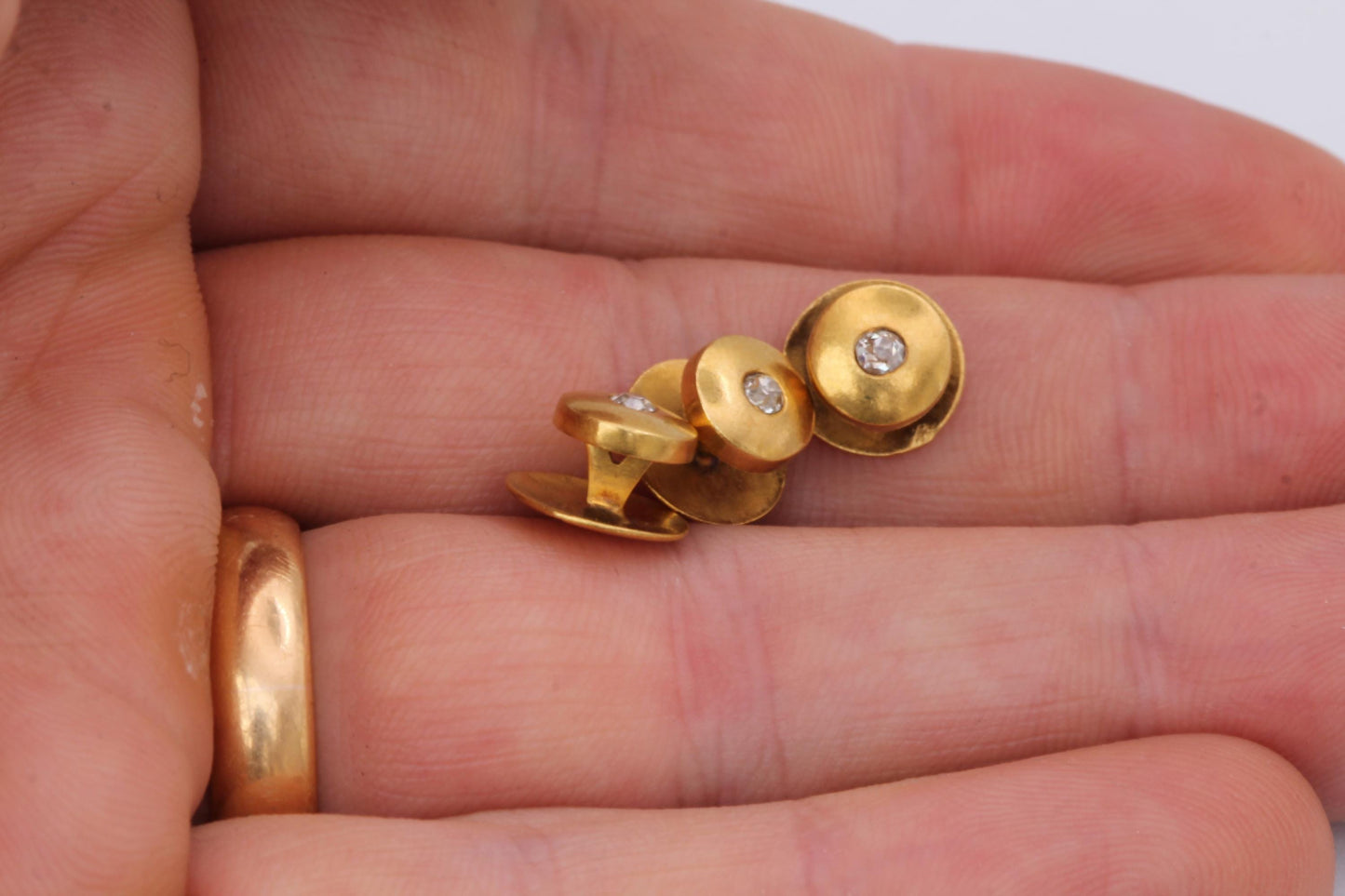 Antique French 18ct Gold Shirt Studs: Old Mine Cut Diamonds, c.1890