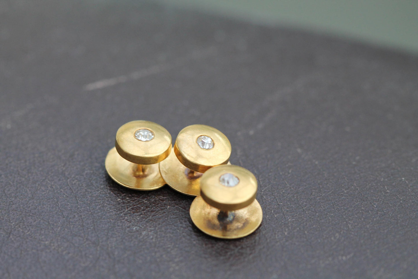 Antique French 18ct Gold Shirt Studs: Old Mine Cut Diamonds, c.1890