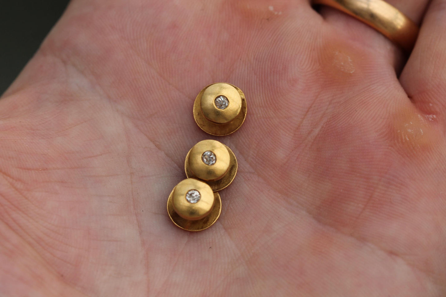 Antique French 18ct Gold Shirt Studs: Old Mine Cut Diamonds, c.1890