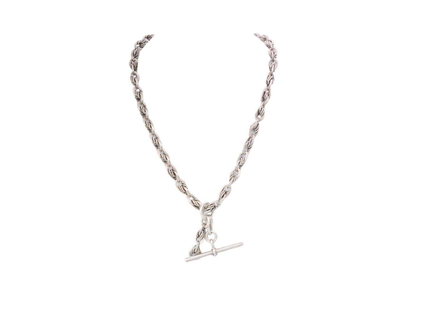 Antique Sterling Silver Lovers Knot Link Albert Chain Necklace, 15"