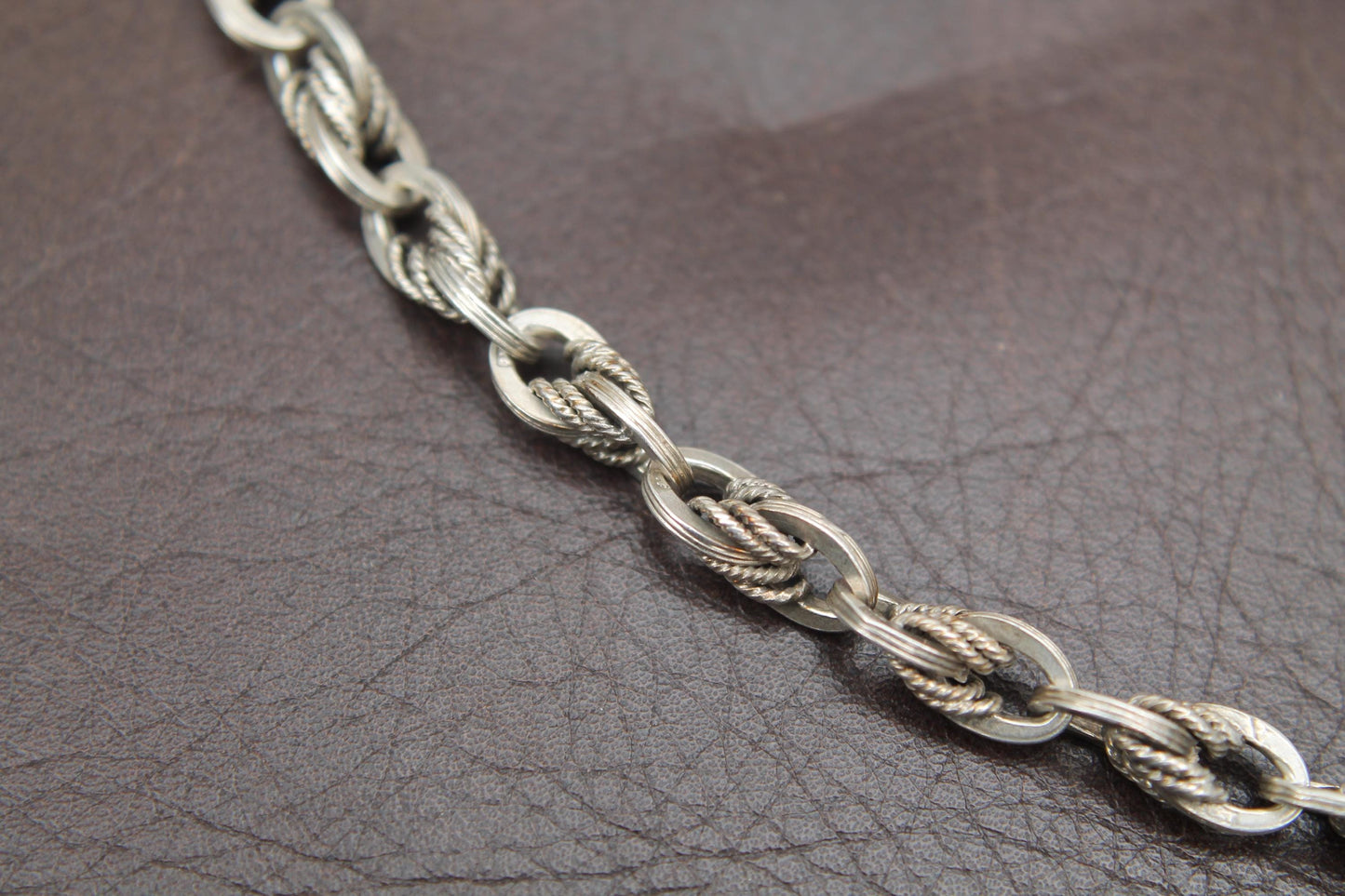 Antique Sterling Silver Lovers Knot Link Albert Chain Necklace, 15"
