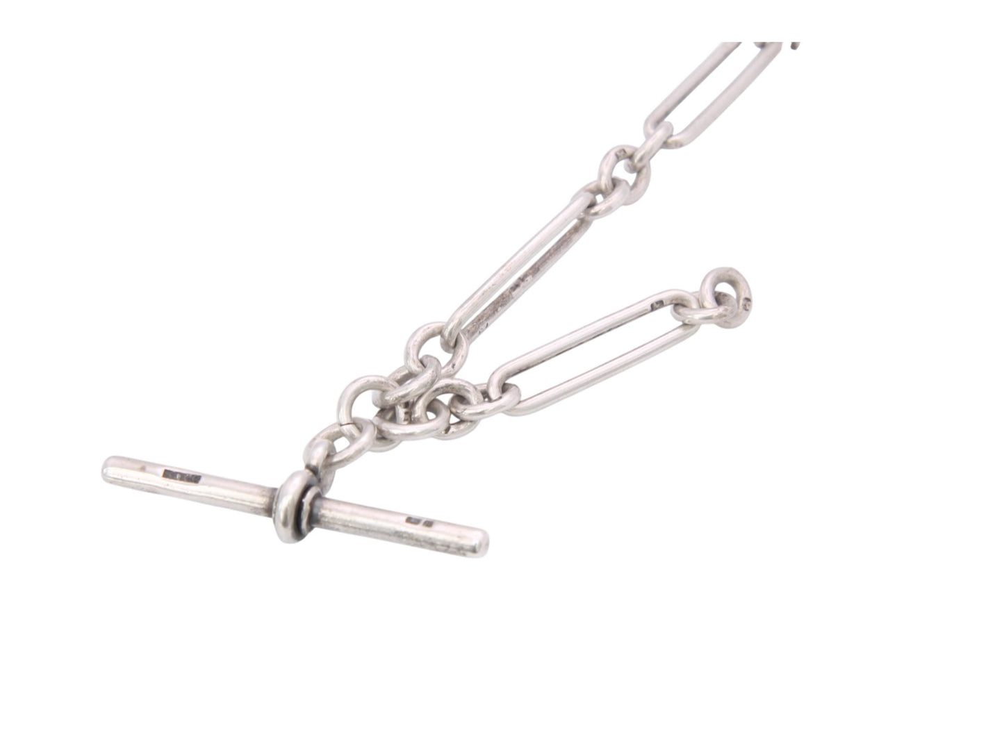 Antique Sterling Silver Trombone Link Albert Chain, 14"