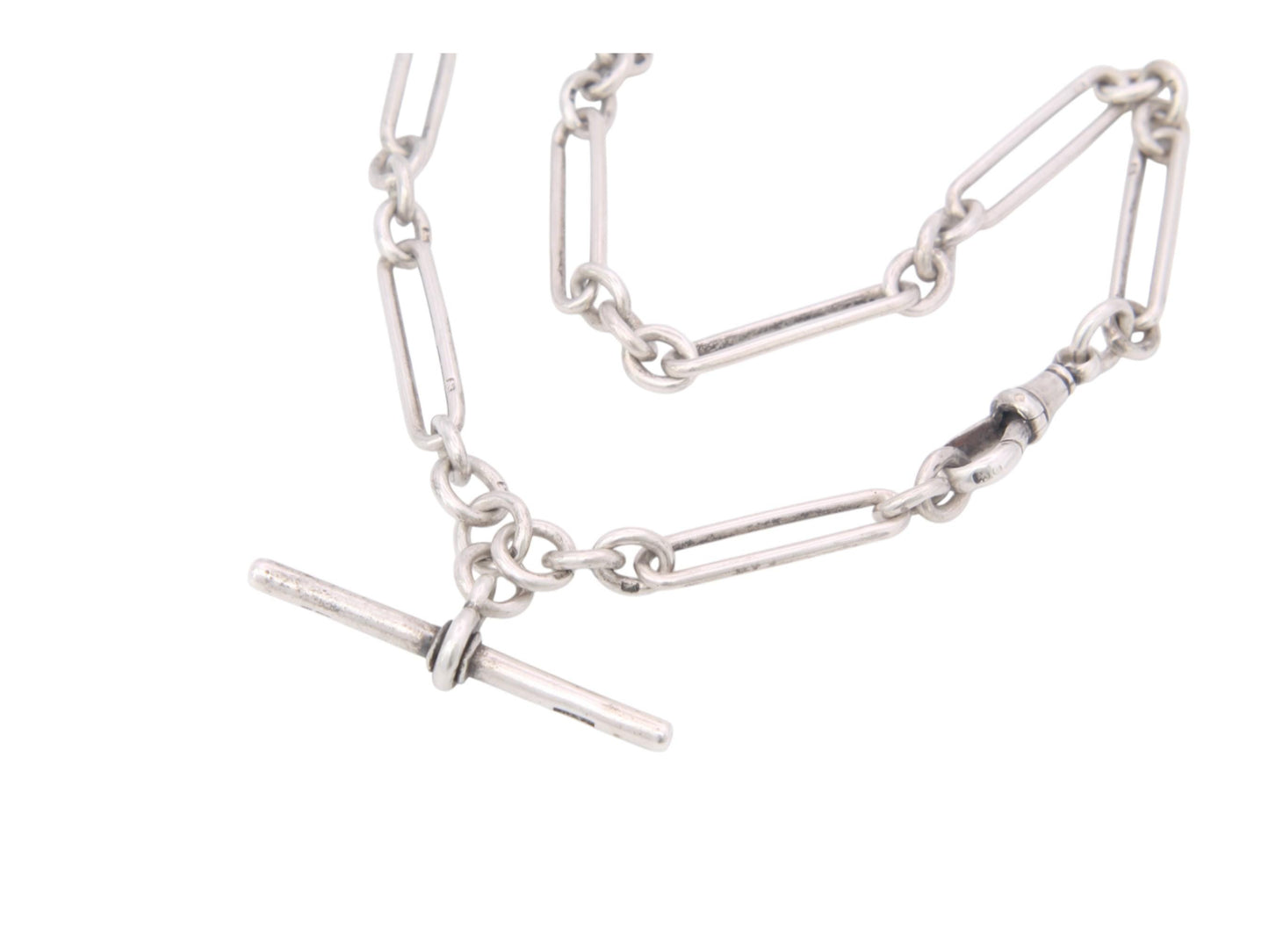 Antique Sterling Silver Trombone Link Albert Chain, 14"