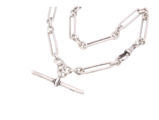 Antique Sterling Silver Trombone Link Albert Chain, 14"