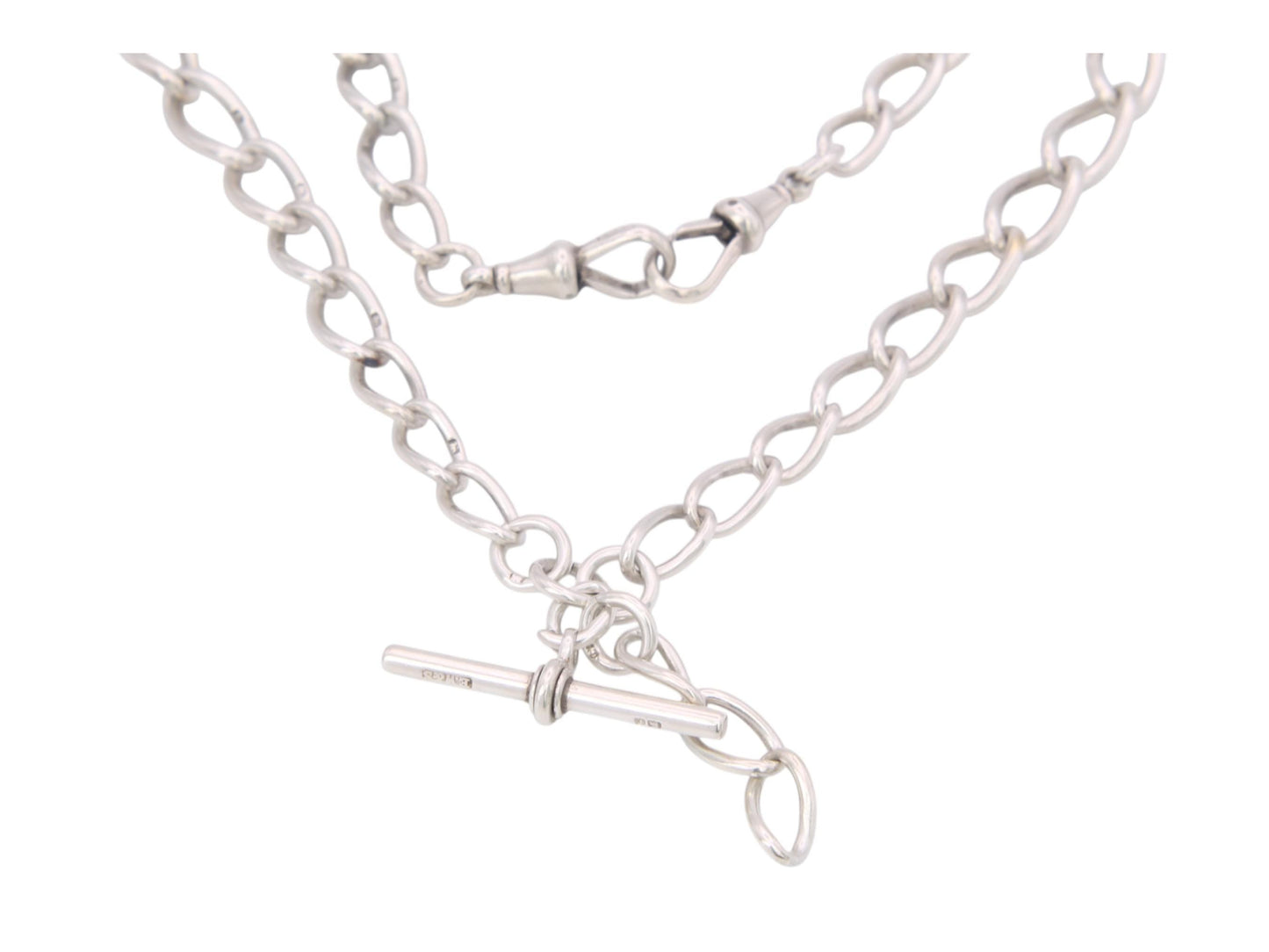 Antique Sterling Silver Twisted Trombone Link Albert Chain Necklace, 15"