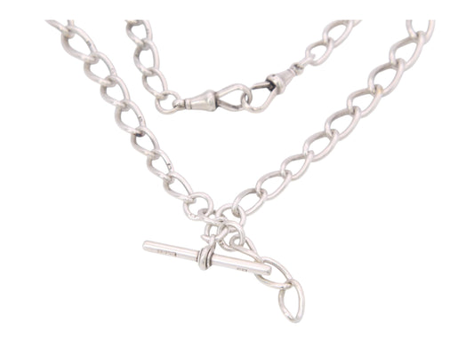 Antique Sterling Silver Twisted Trombone Link Albert Chain Necklace, 15"