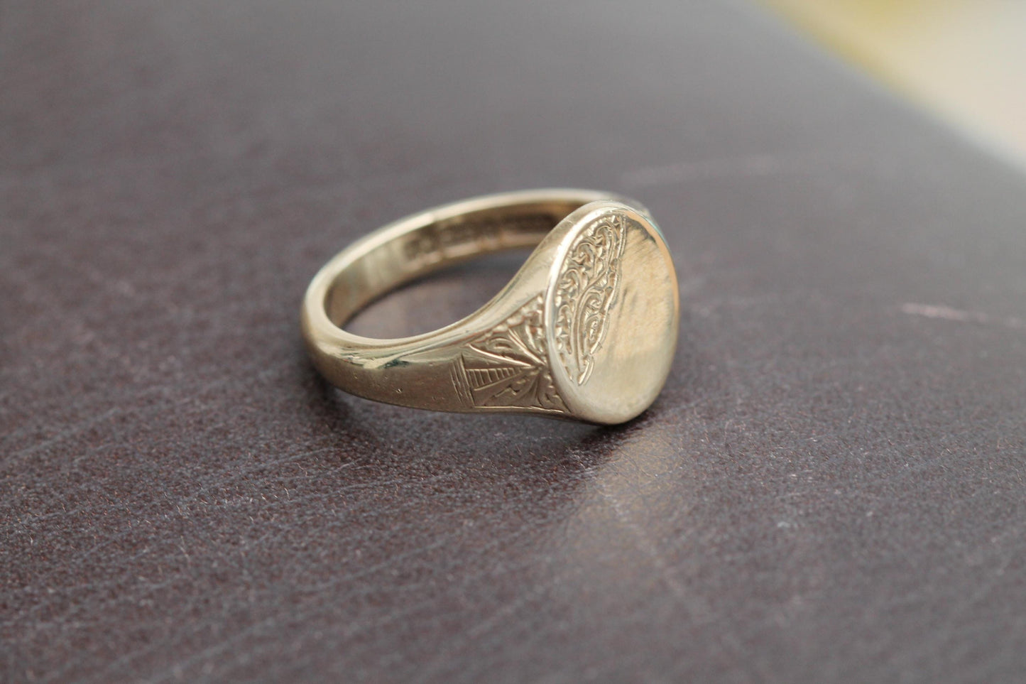 Vintage 9ct Gold Chased Signet Ring, 1960