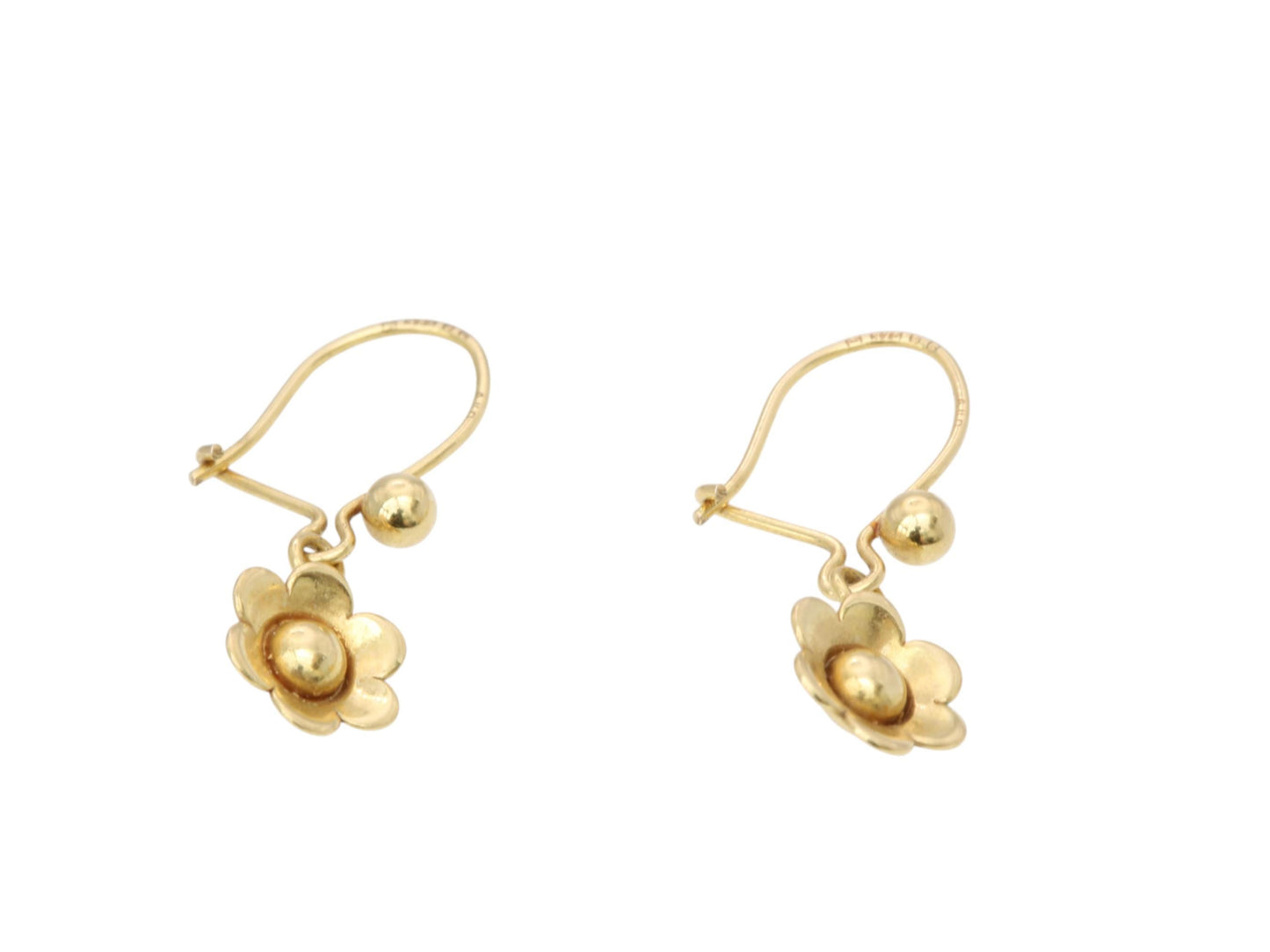 Vintage 9ct Yellow Gold Flower Drop Earrings, 1977