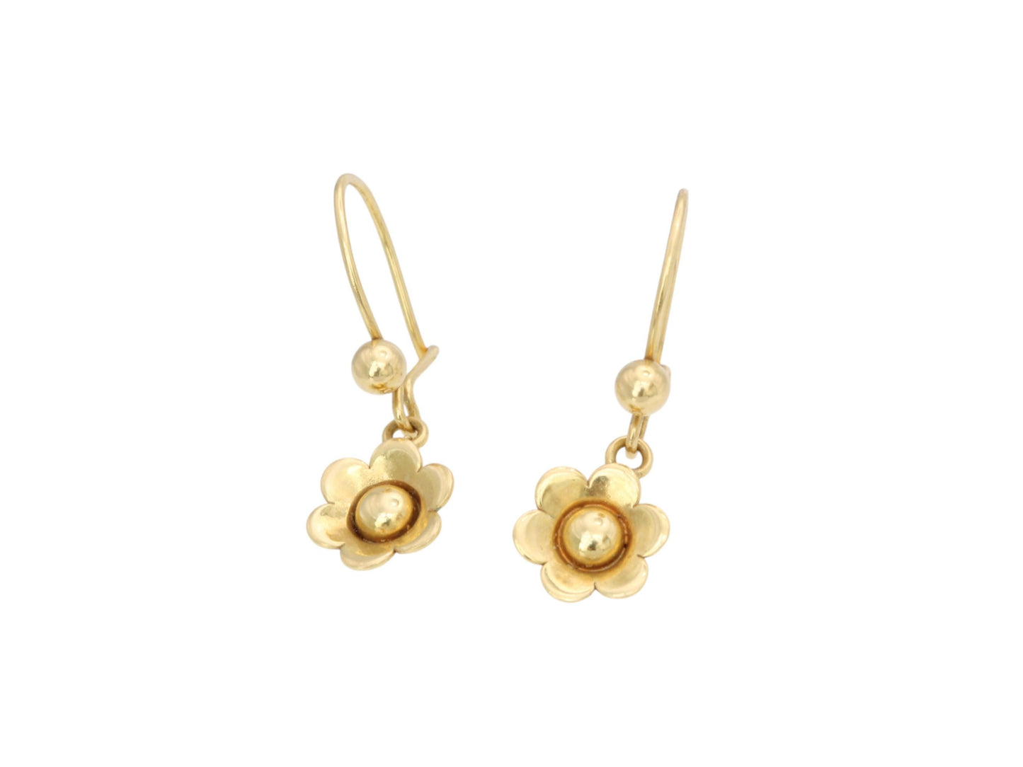 Vintage 9ct Yellow Gold Flower Drop Earrings, 1977