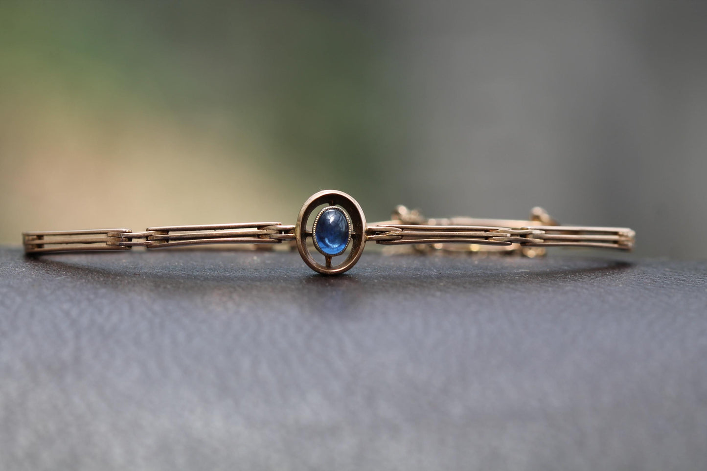 Antique 15ct Gold Cabochon Sapphire Bracelet, 6"