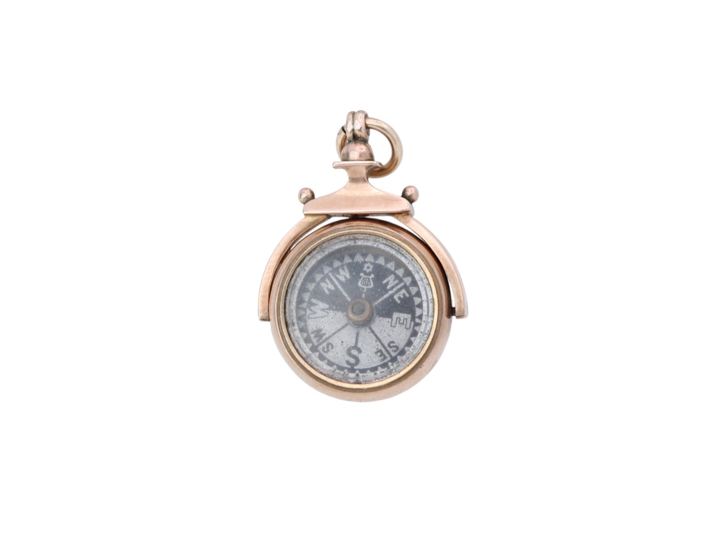Antique 9ct Gold Carnelian Compass Spinner Pendant, 1913