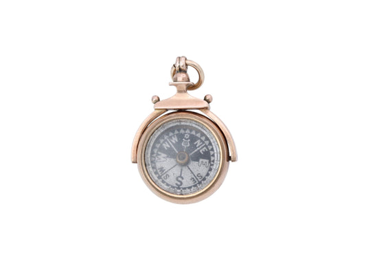 Antique 9ct Gold Carnelian Compass Spinner Pendant, 1913