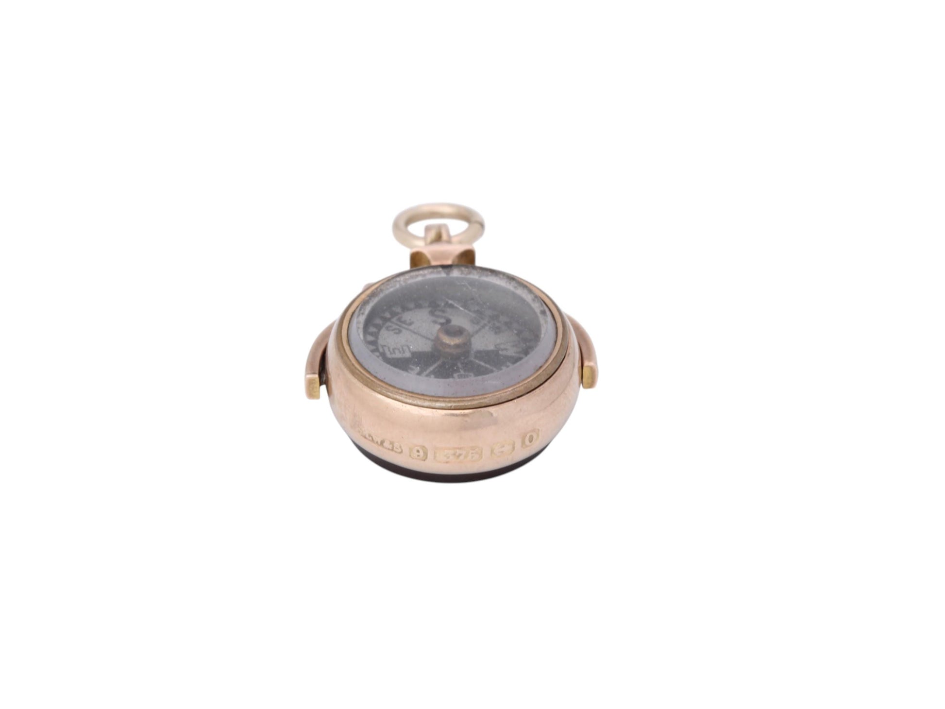 Antique-9ct-Gold-Carnelian-Compass-Spinner-Pendant,-1913