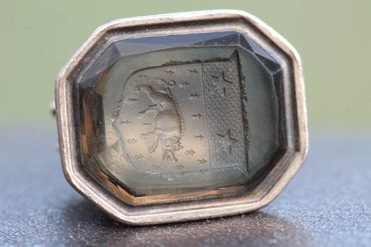 Antique 9ct Gold Citrine Intaglio Boar Seal Pendant