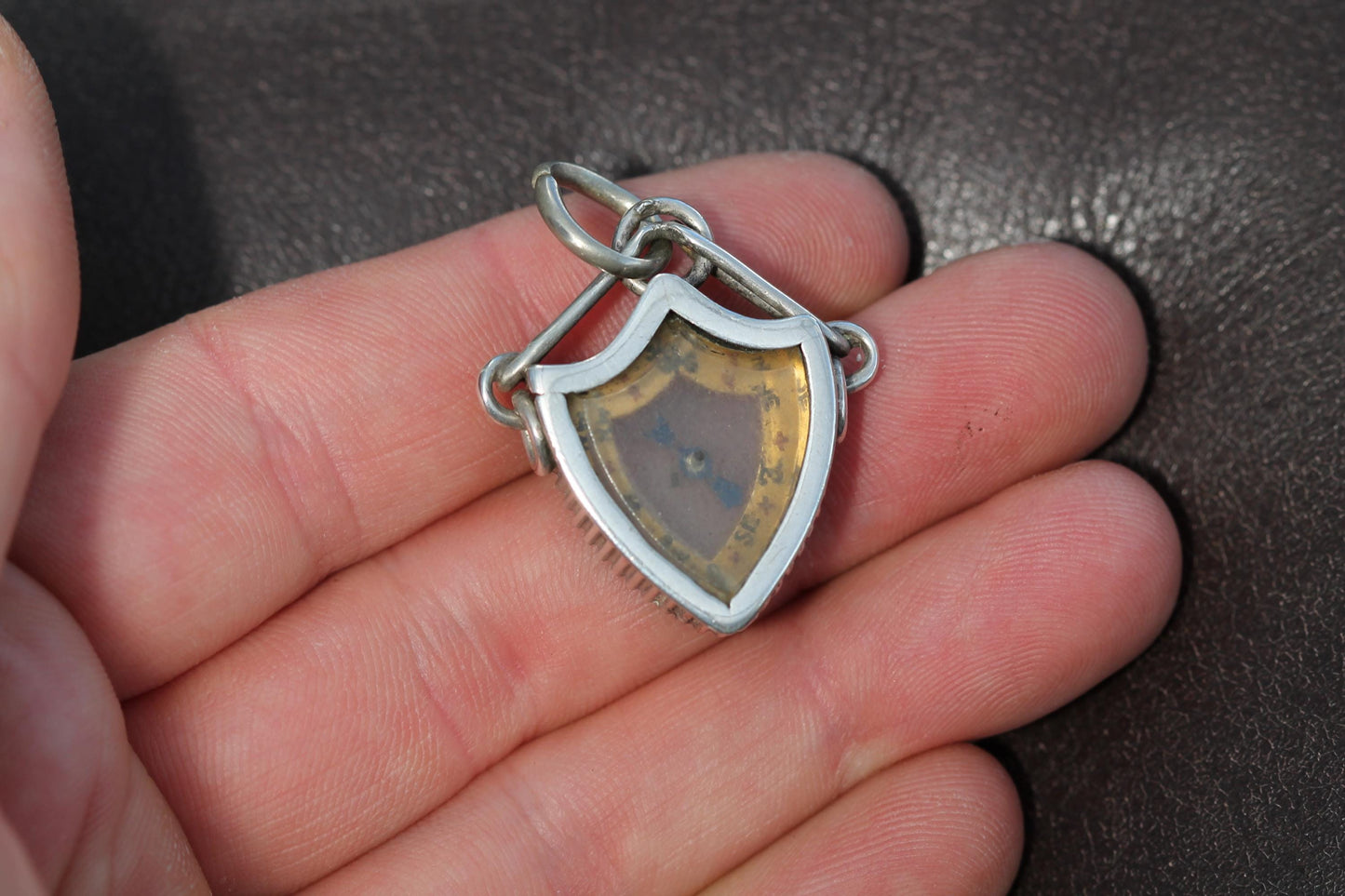 Antique Sterling Silver Shield Shaped Compass Pendant