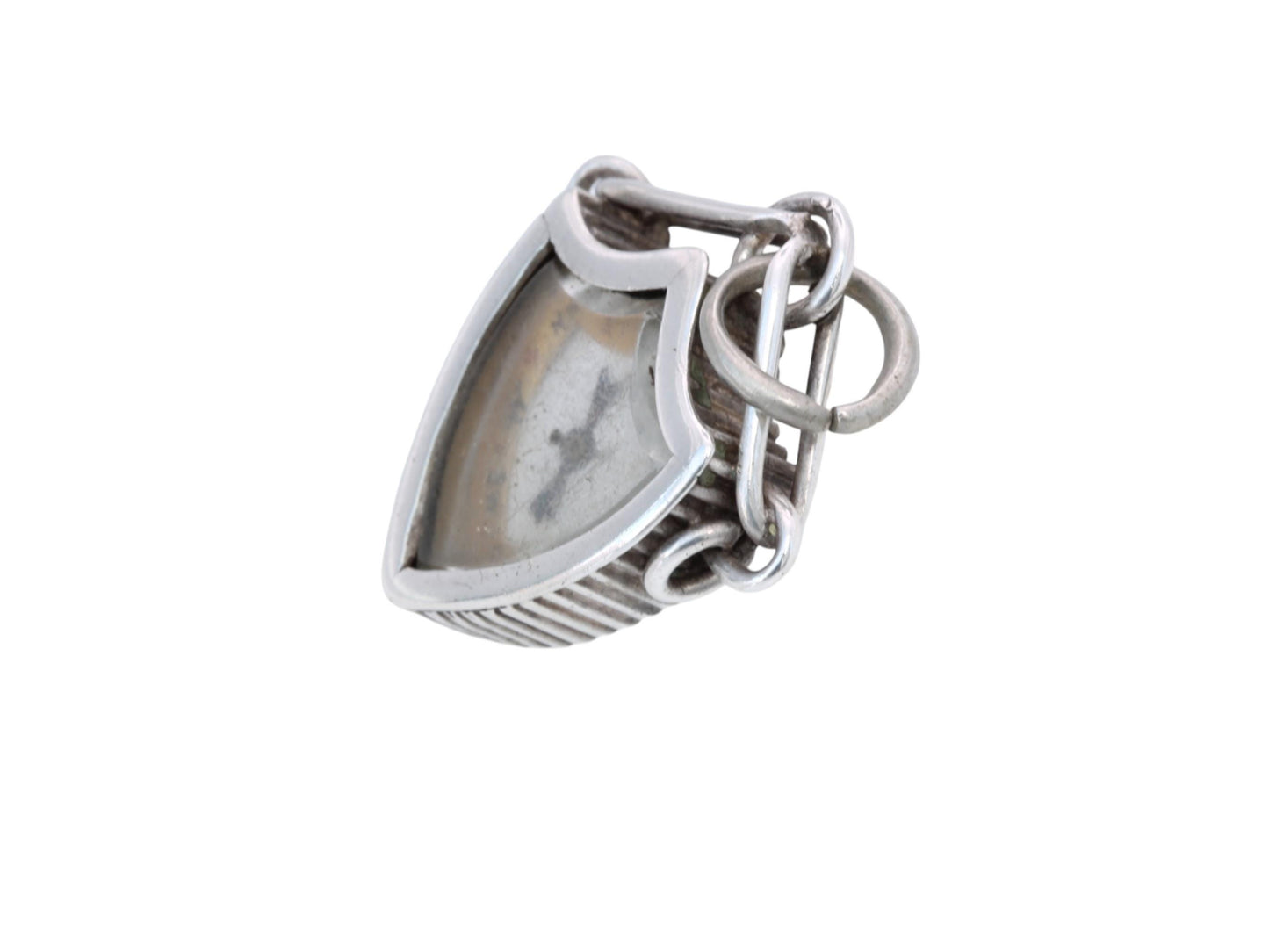 Antique Sterling Silver Shield Shaped Compass Pendant