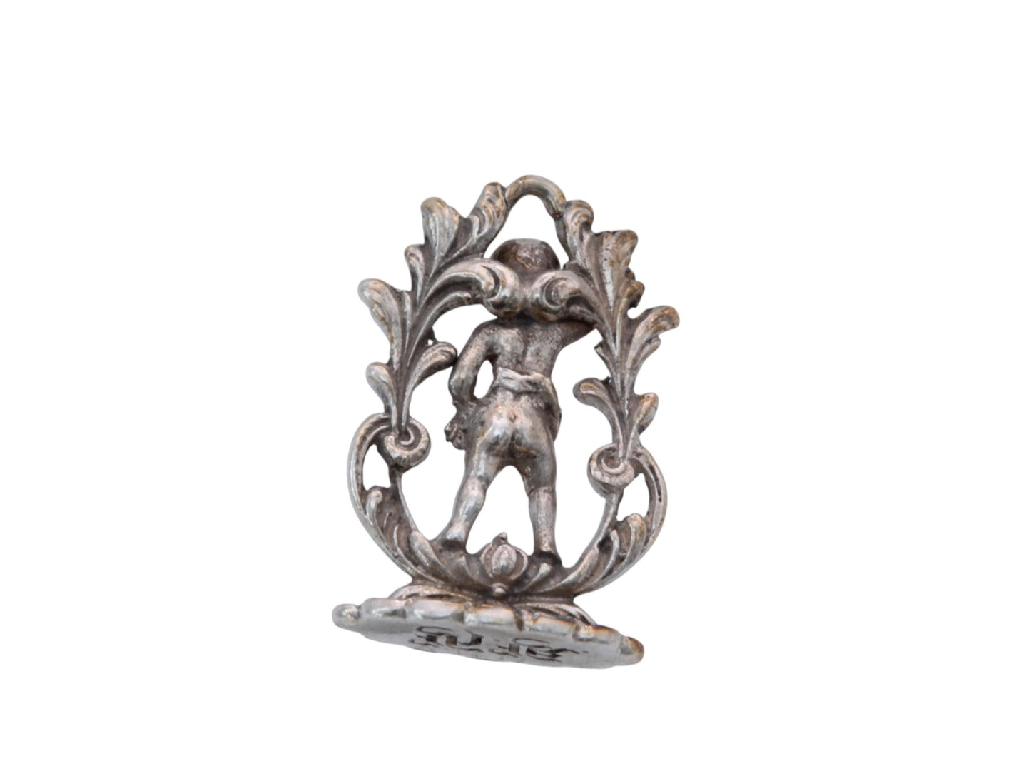 Antique Sterling Silver Cupid Love Arrow Pendant Seal