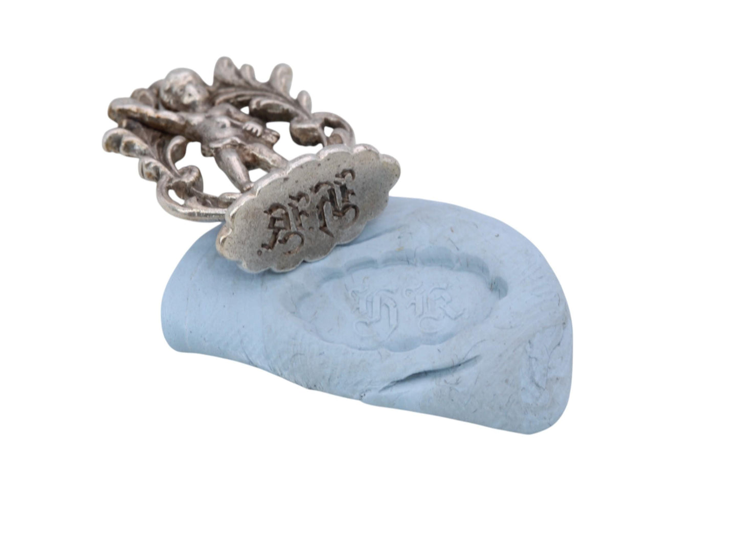 Antique Sterling Silver Cupid Love Arrow Pendant Seal