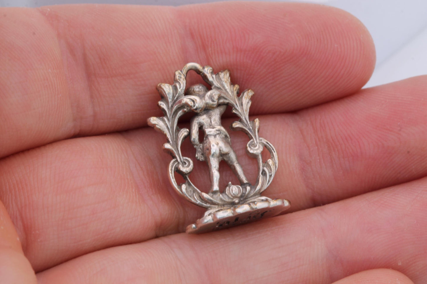 Antique Sterling Silver Cupid Love Arrow Pendant Seal