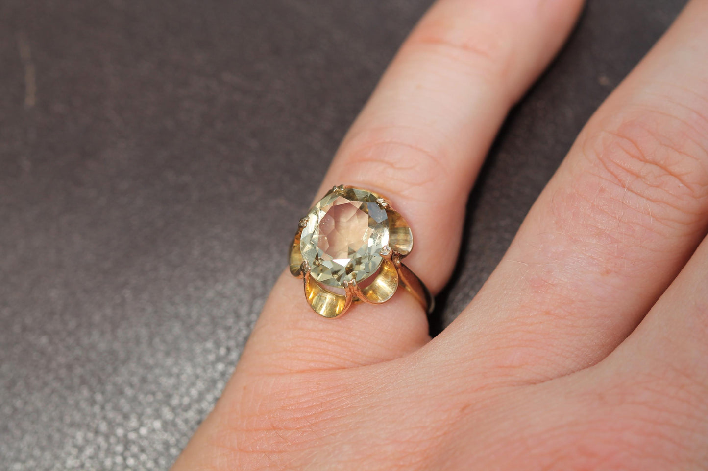 Vintage 9ct Gold Citrine Cocktail Ring, 1971