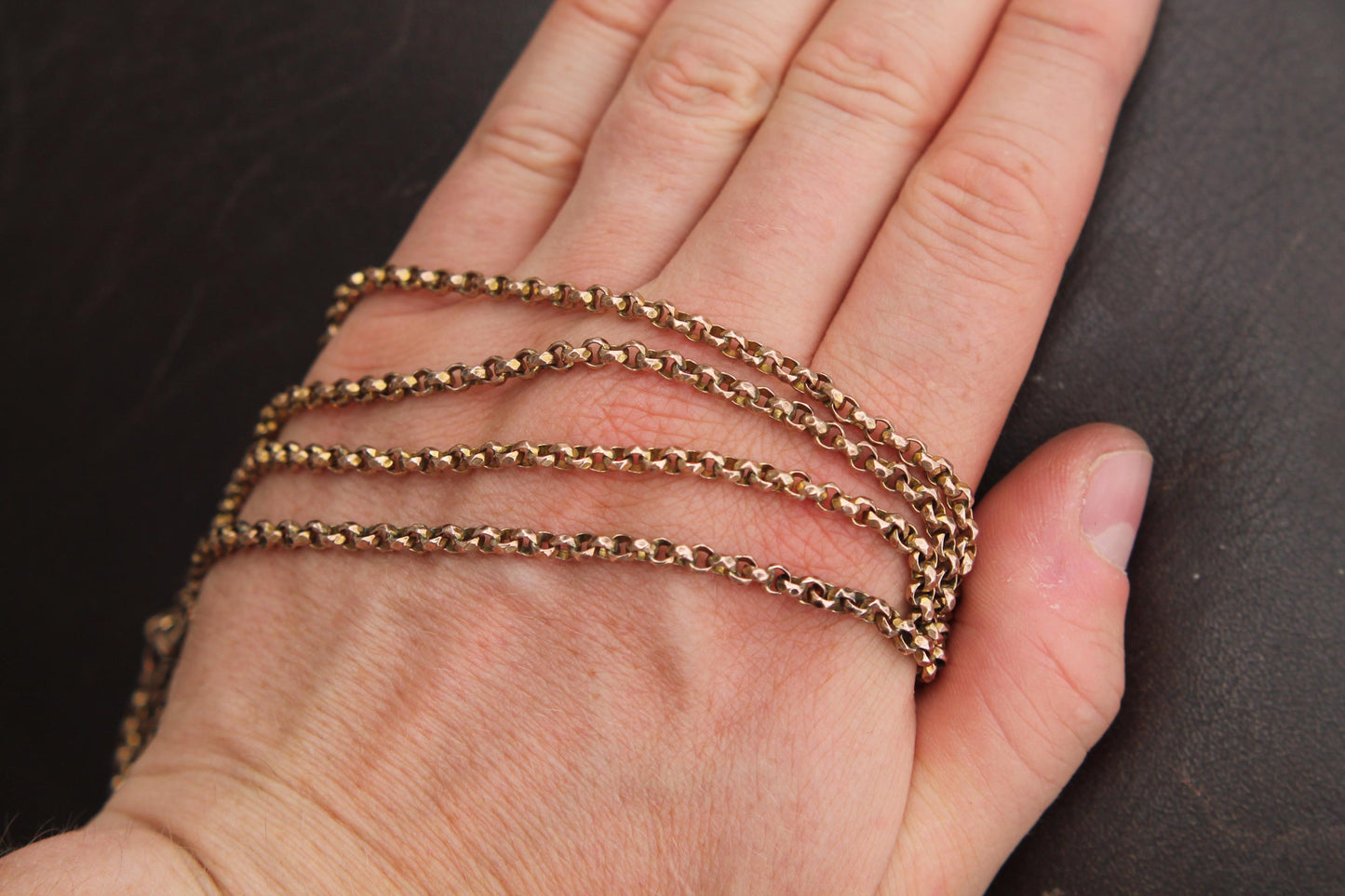 Antique 9ct Rolled Gold Faceted Belcher Long Guard, 55"