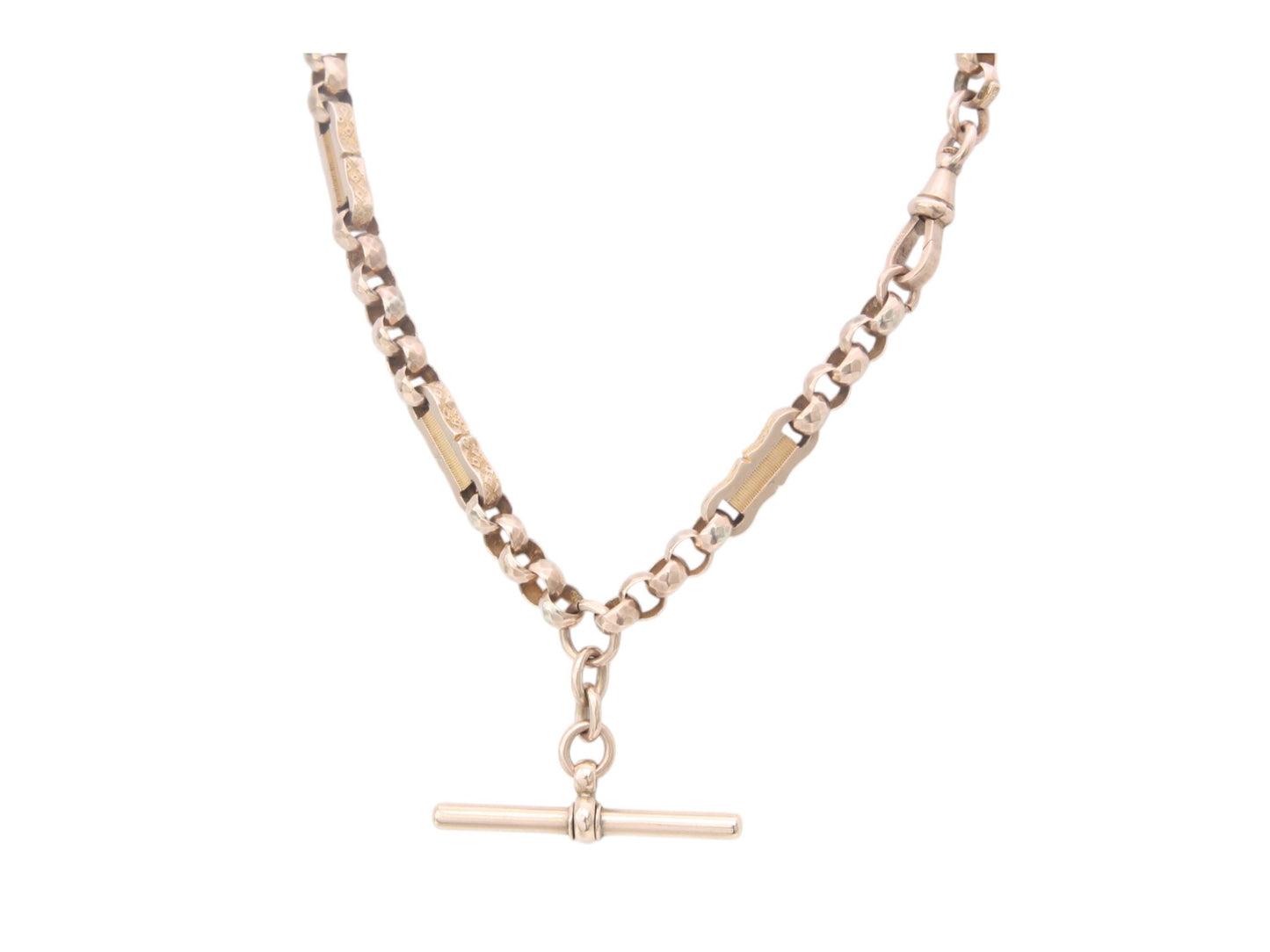 Antique 10ct Yellow Gold Faceted Belcher & Bar Links Necklace Albert, 14.25"