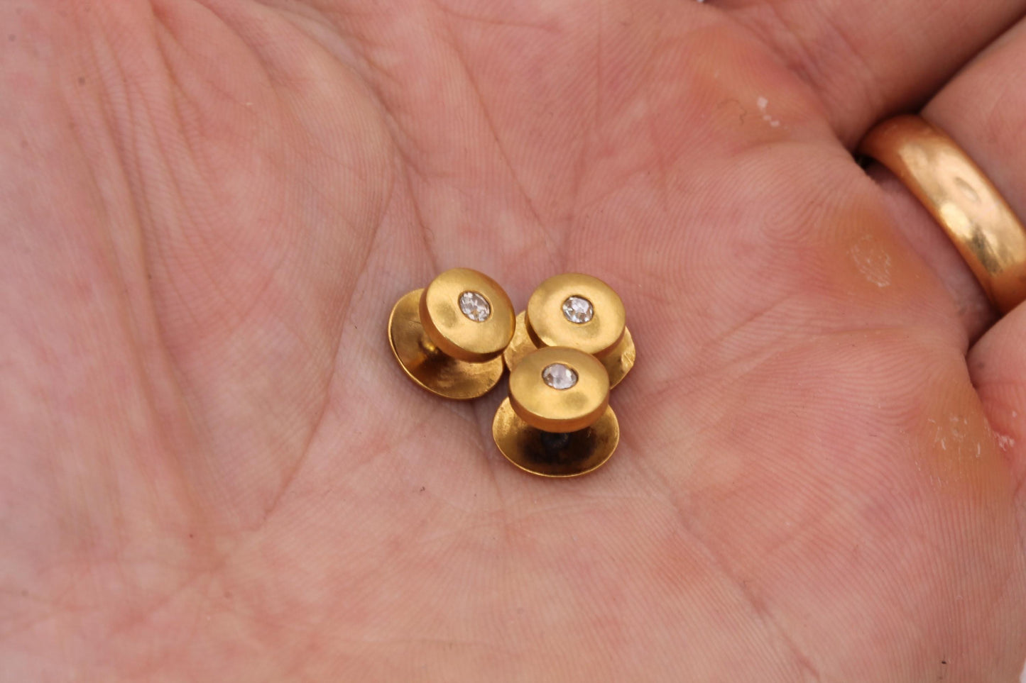 Antique French 18ct Gold Shirt Studs: Old Mine Cut Diamonds, c.1890