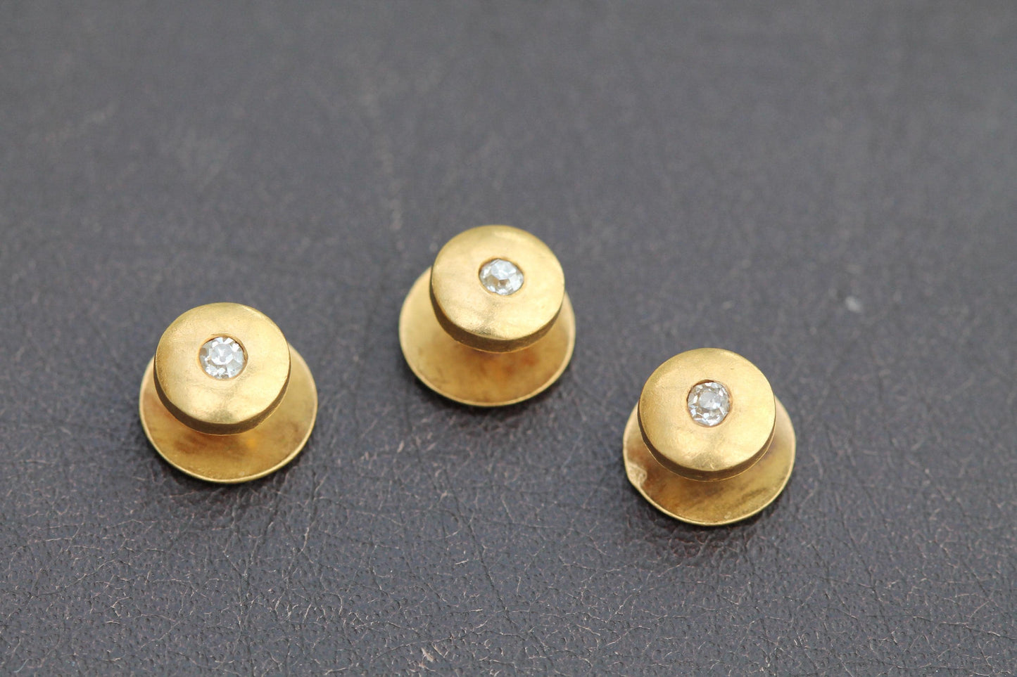 Antique French 18ct Gold Shirt Studs: Old Mine Cut Diamonds, c.1890