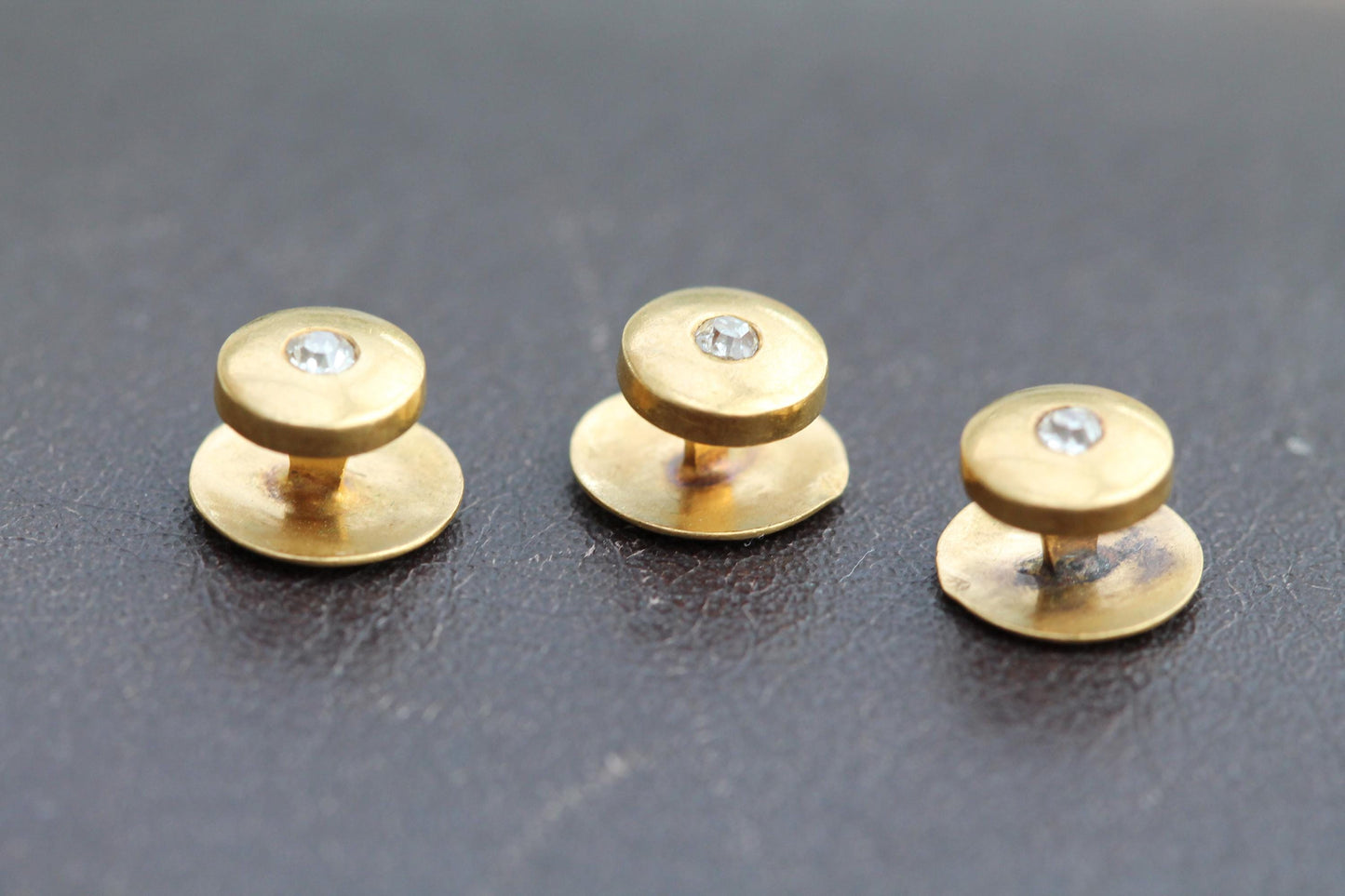 Antique French 18ct Gold Shirt Studs: Old Mine Cut Diamonds, c.1890