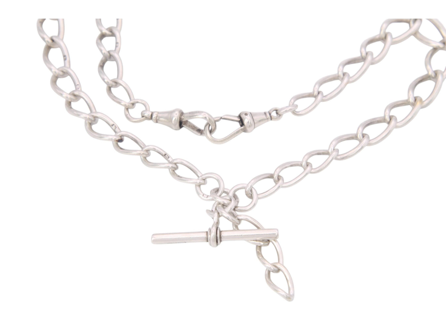 Antique Sterling Silver Twisted Trombone Link Albert Chain Necklace, 15"