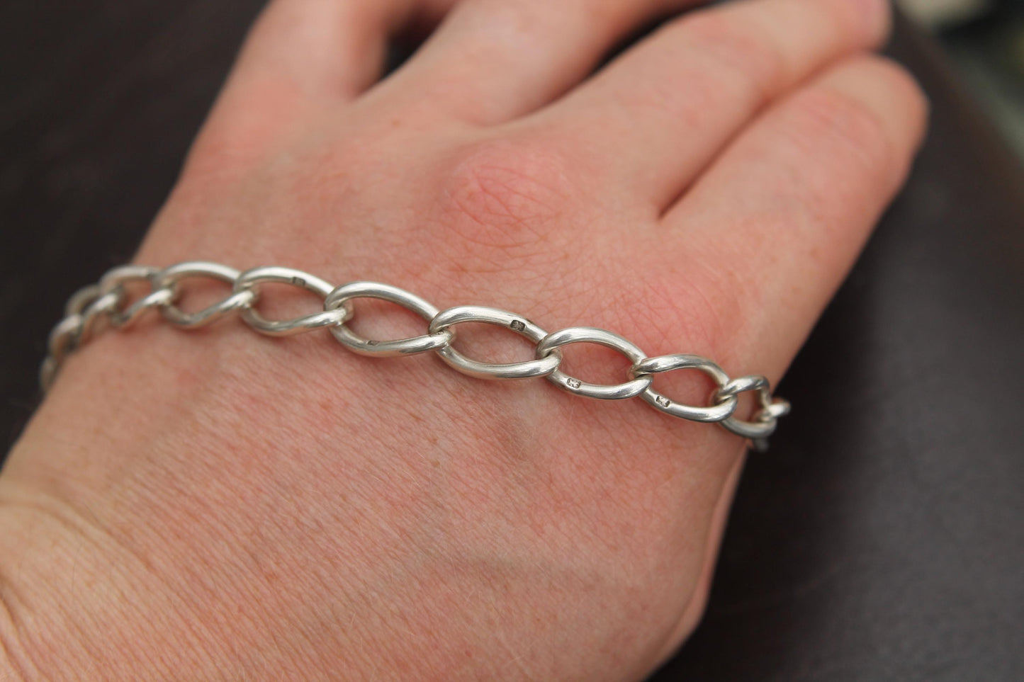 Antique-Sterling-Silver-Twisted-Trombone-Link-Albert-Chain-Necklace,-15"