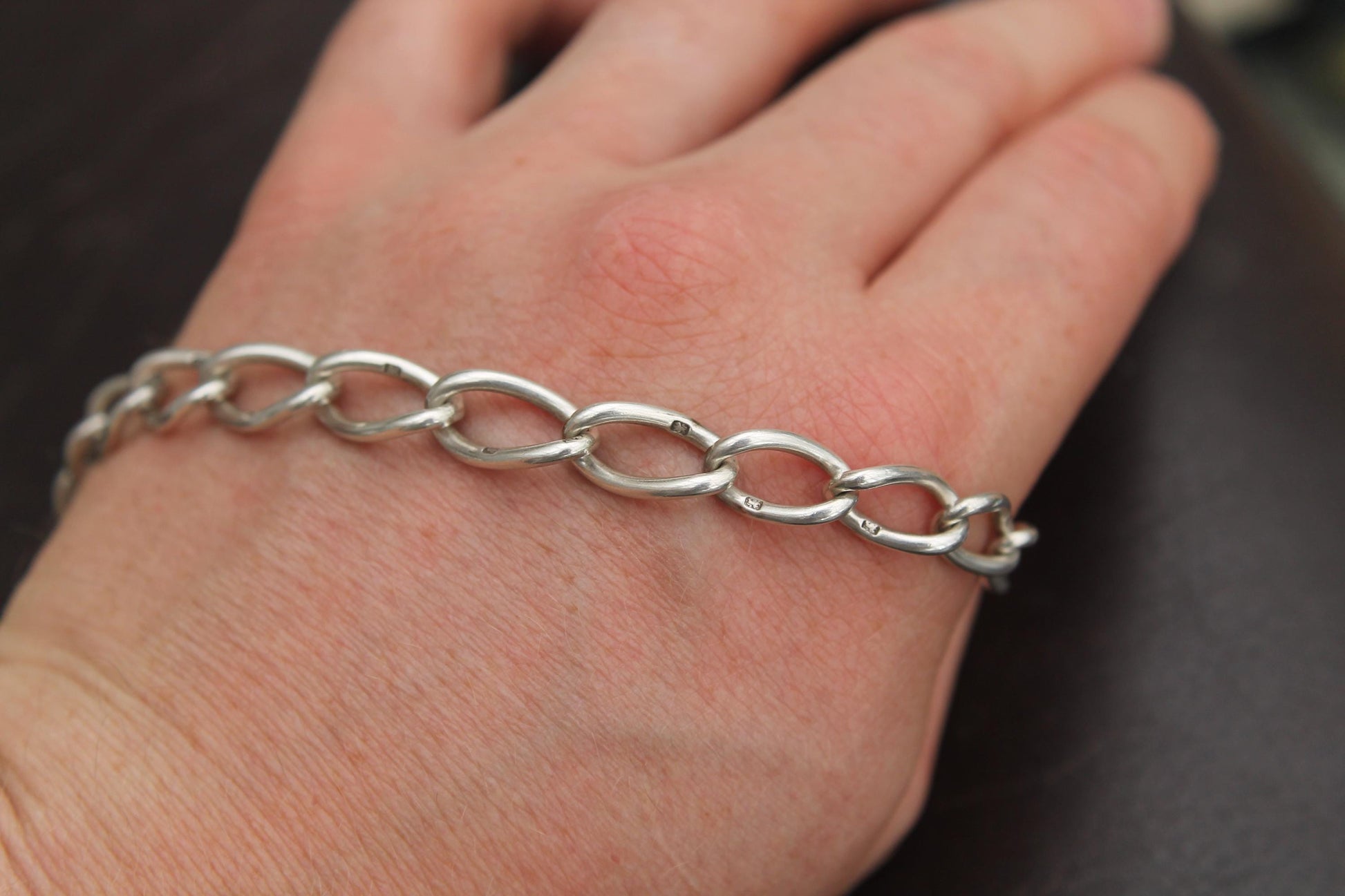 Antique-Sterling-Silver-Twisted-Trombone-Link-Albert-Chain-Necklace,-15"