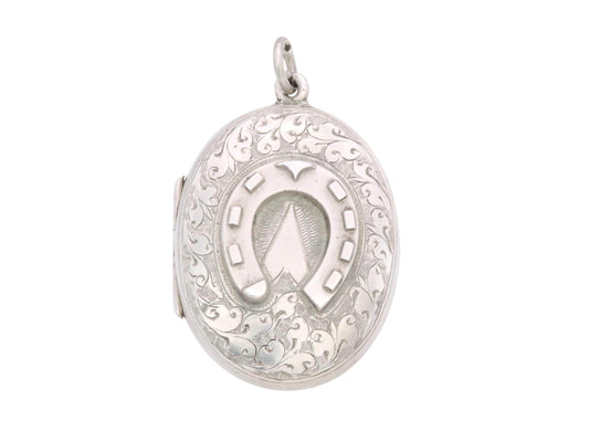 Antique Sterling Silver Decorative Lucky Horseshoe Locket, 1883