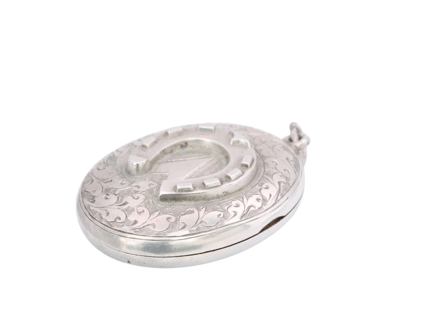 Antique Sterling Silver Decorative Lucky Horseshoe Locket, 1883