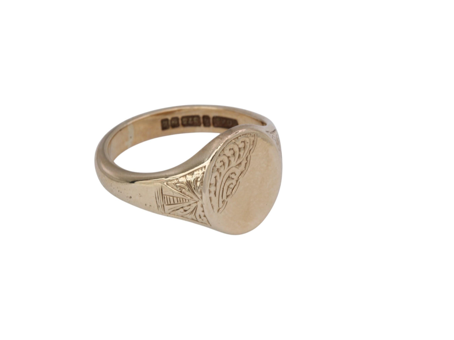 Vintage 9ct Gold Chased Signet Ring, 1960
