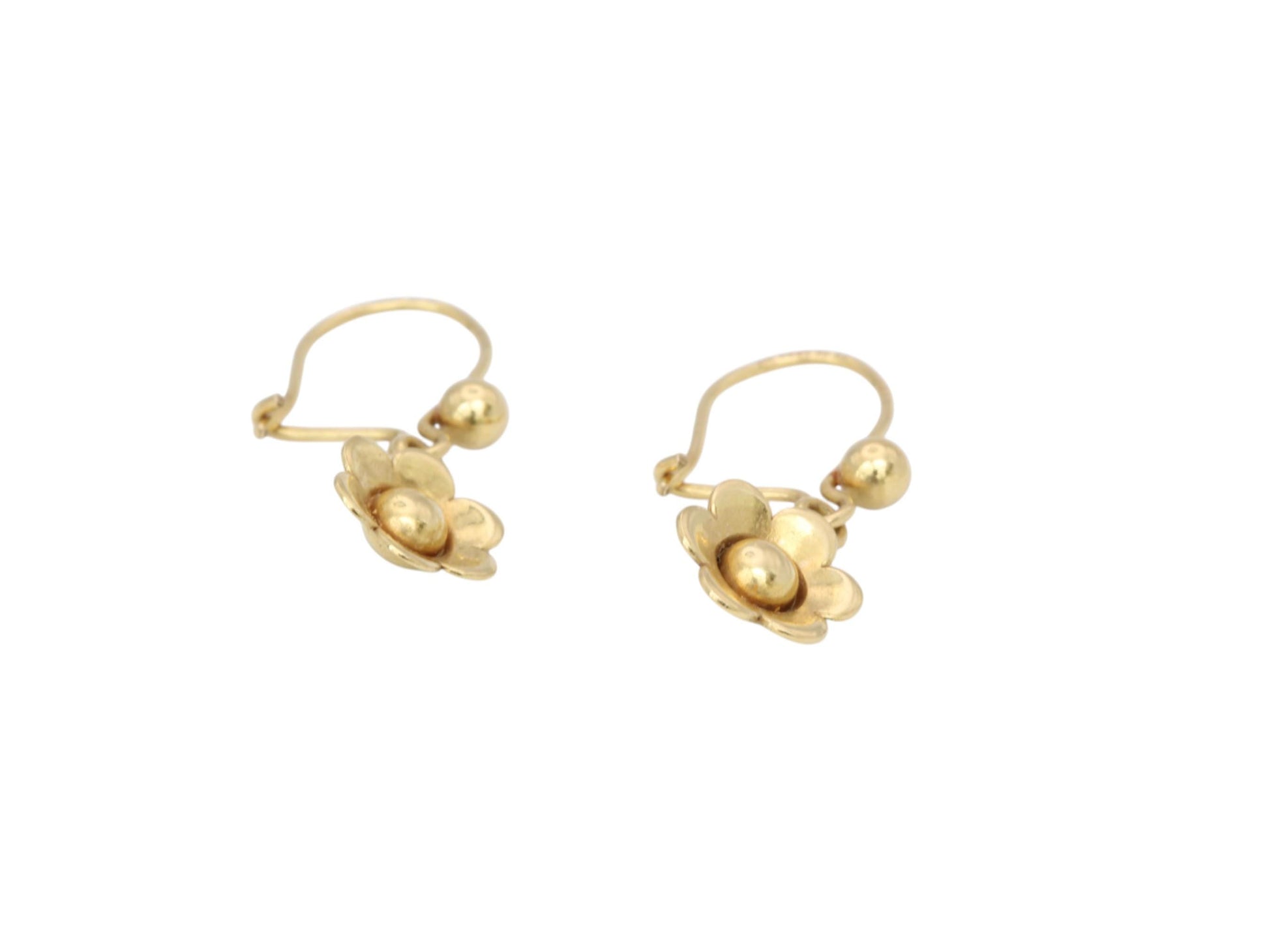 Vintage-9ct-Yellow-Gold-Flower-Drop-Earrings,-1977