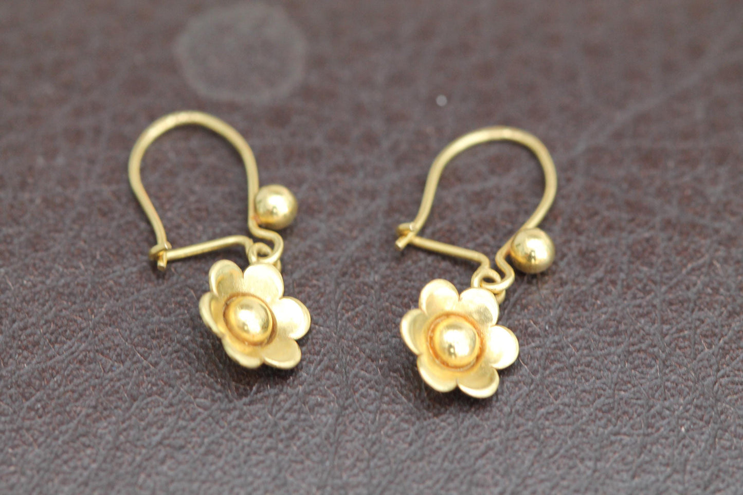 Vintage 9ct Yellow Gold Flower Drop Earrings, 1977