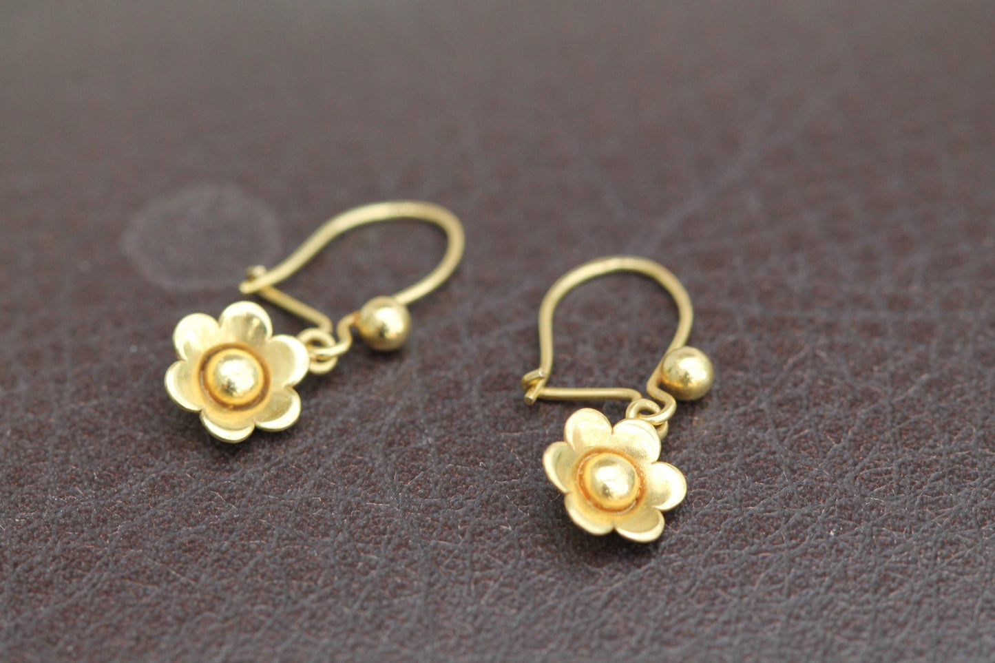 Vintage 9ct Yellow Gold Flower Drop Earrings, 1977