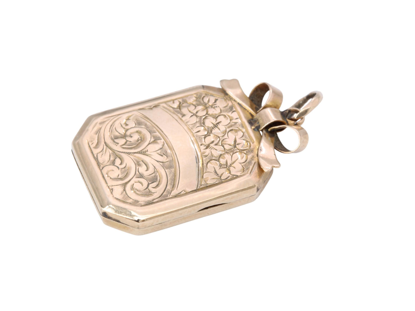 Antique 9ct Gold Chased Decorative Bow Locket
