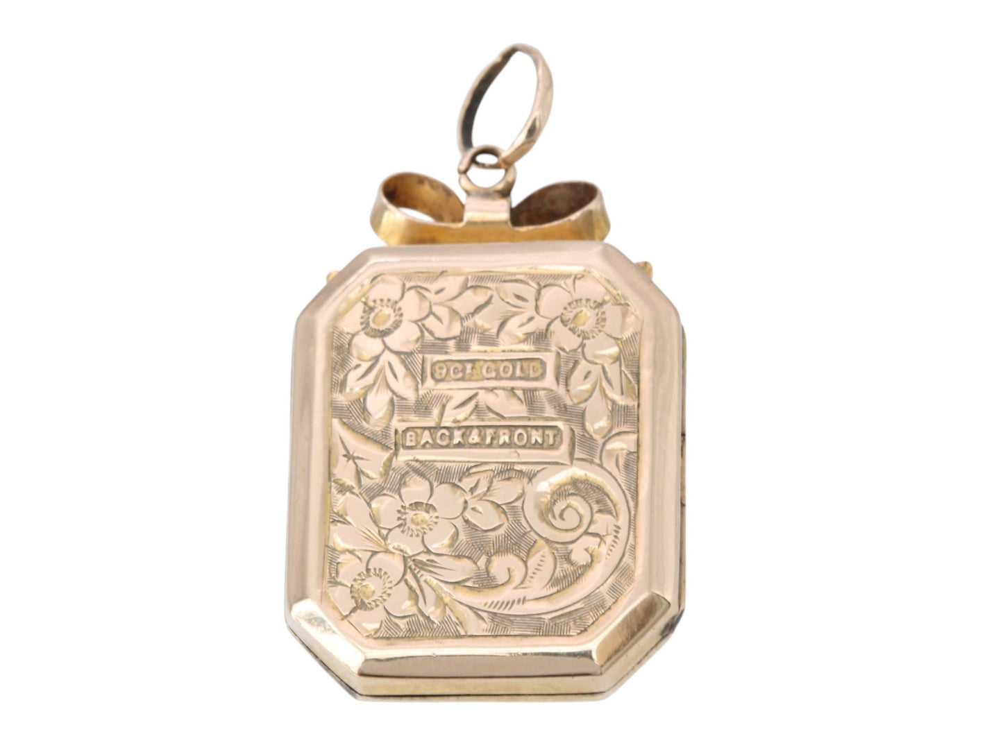 Antique 9ct Gold Chased Decorative Bow Locket
