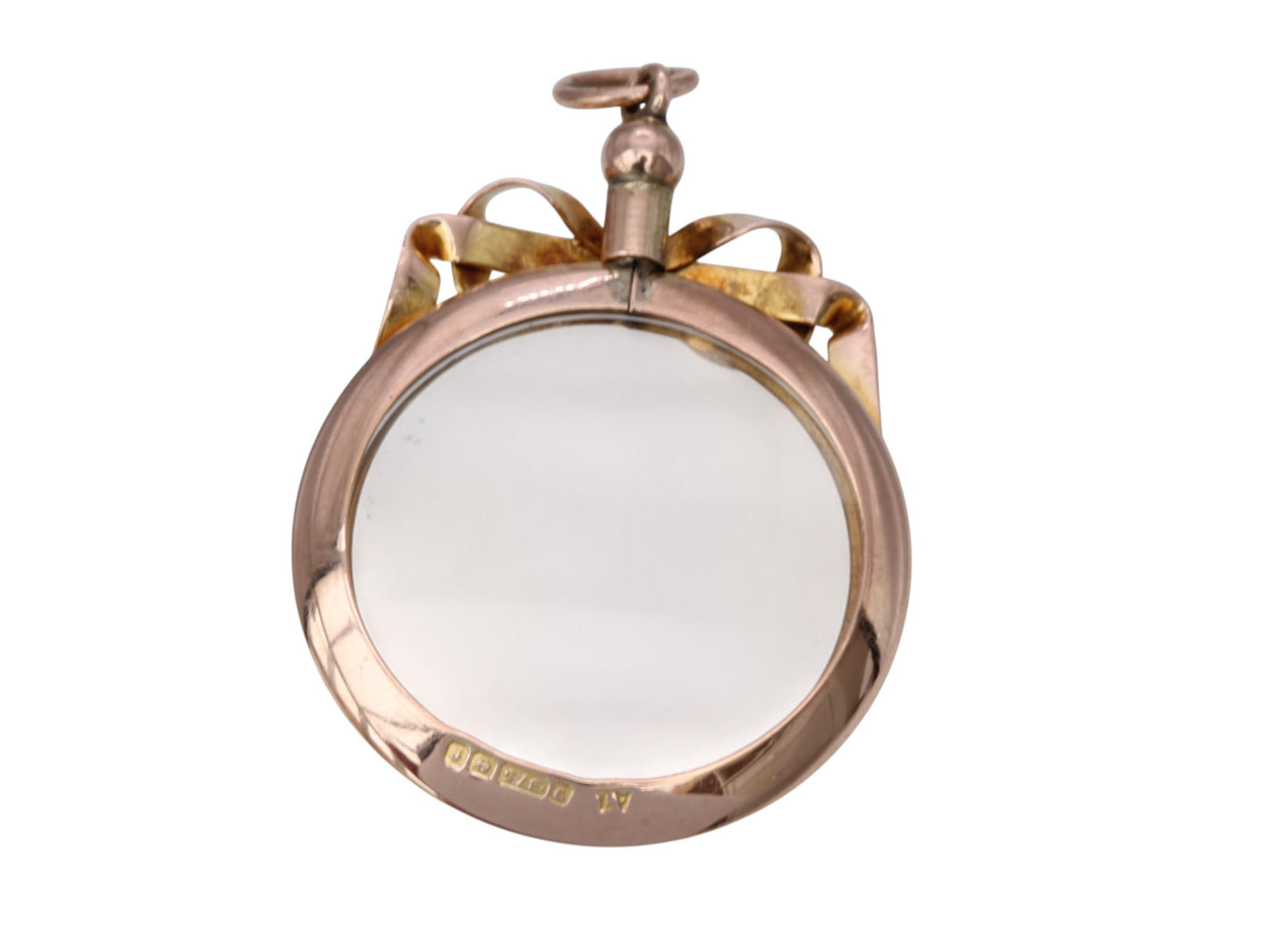 Antique 9ct Gold Decorative Bow Glass Locket, 1905