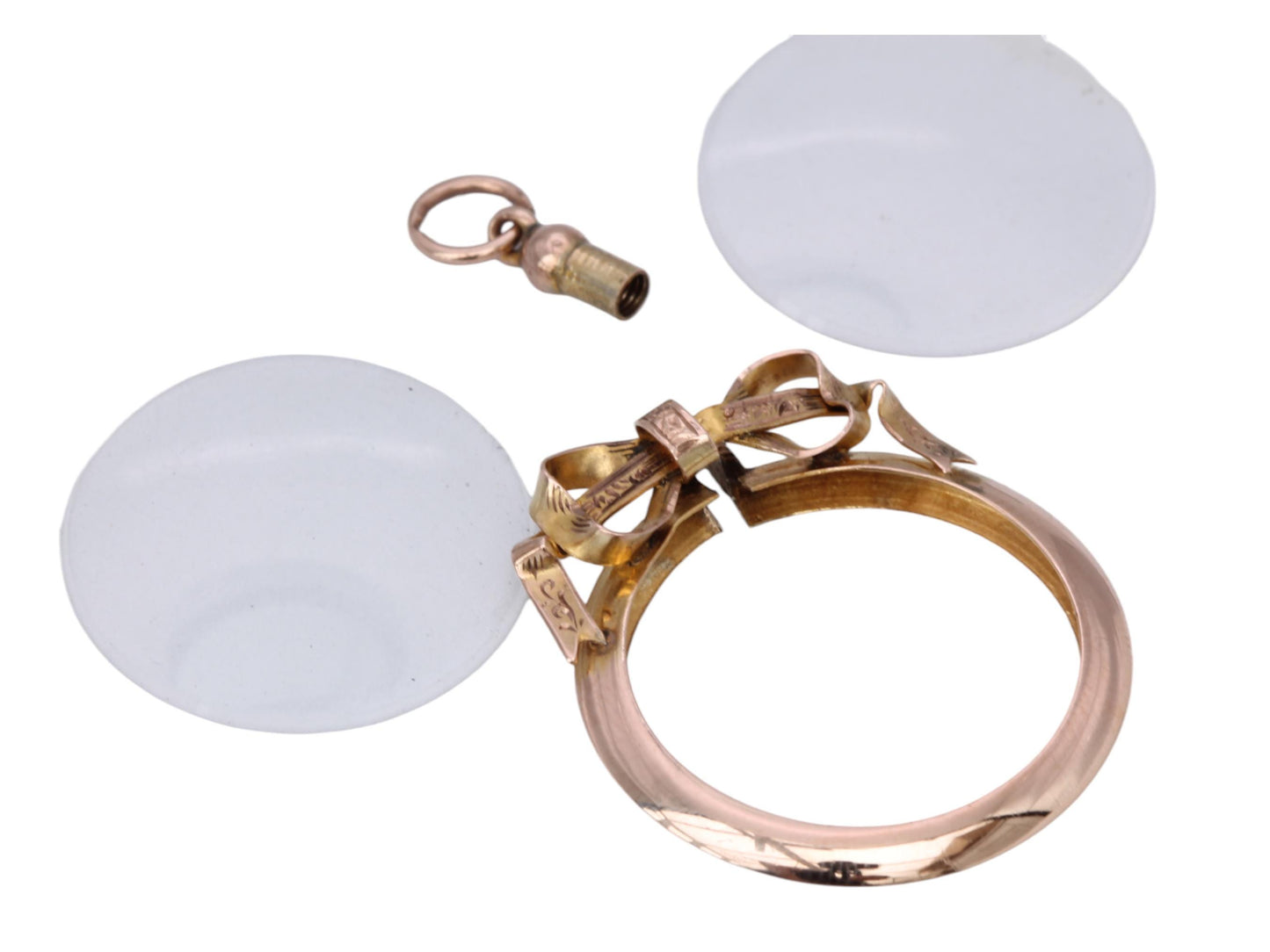 Antique 9ct Gold Decorative Bow Glass Locket, 1905