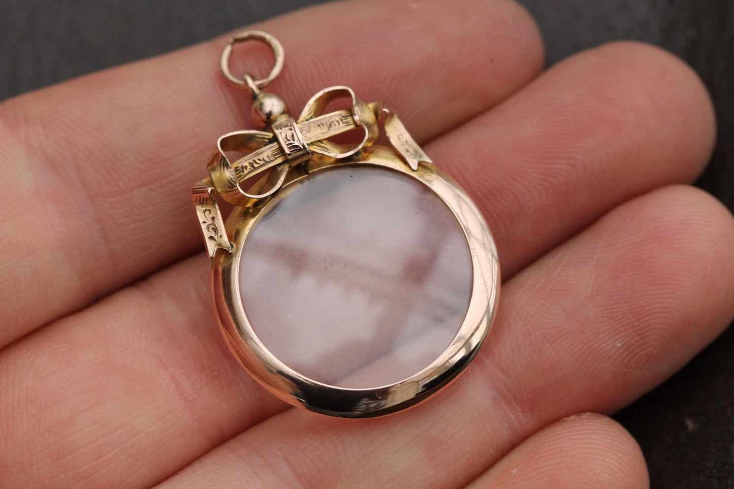 Antique 9ct Gold Decorative Bow Glass Locket, 1905
