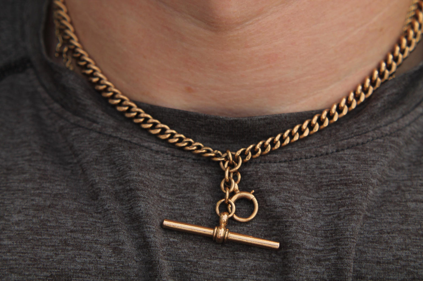 Antique 9ct Gold Double Albert Chain Necklace, Heavy Graduated Links, 45g, 16.5"